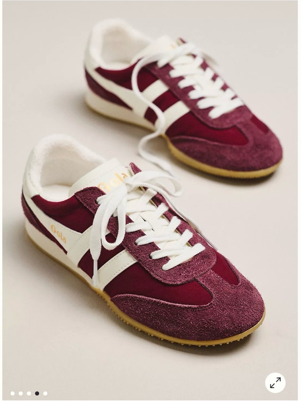 Gola Burgundy and White Suede Runner Sneakers